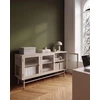 Beliani Spintelė su stiklinėmis durelėmis DEVON Metal 115 cm, smėlio spalvos