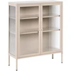 Beliani Spintelė su stiklinėmis durelėmis LERRYN Metal 90 cm smėlio spalvos