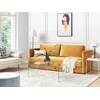 Beliani Trivietė išskleidžiama sofa EKSJO, veliūrinė, garstyčių spalvos, su patalynės dėže
