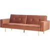 Beliani Trivietė išskleidžiama sofa VISNES veliūrinė aukso ruda