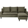 Beliani Trivietė kampinė sofa ELVENES, veliūrinė, tamsiai žalia, kairinė