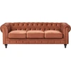 Beliani Trivietė sofa CHESTERFIELD veliūrinė, auksinės rudos spalvos
