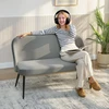 Dvivietė sofa, moderni minkšta sofa su metaliniu ir mediniu rėmu, aksominio audinio apmušalas, pilka