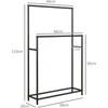 HOMCOM rankšluosčių laikiklis, pastatoma rankšluosčių kabykla su 2 skersiniais, vonios rankšluosčių laikiklis, metalinis, 66 x 20 x 110 cm, juodas | Aosom