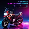 Vaikiškas elektrinis motociklas, 18-36 mėn., sėdimas žaislas, pagalbiniai ratukai, žibintai, muzika, plastikas, plienas, raudonas