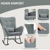 Fotelis "HOMCOM" supamasis krėslas, supamasis krėslas su pliušinio audinio išvaizda, porankis, slaugos krėslas su mediniais bėgiais, juosmens pagalvėlė, gulimas krėslas su šonine kišene, skirtas svetainei, miegamajam, pilkas