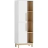 HOMCOM 176 cm aukšta knygų spinta, 4 atviros lentynos, 2 spintelės, laisvai pastatoma, MDF, balta