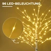 LED dekoratyvinis beržas su 96 šiltai baltomis LED lemputėmis, baltas, 22 × 22 × 180 cm
