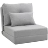 HOMCOM 2-in-1 sulankstomas grindų fotelis-lova su reguliuojamu atlošu, grindų sofa su dekoratyvine pagalve, grindų sėdimoji pagalvė svetainei, miegamajam, lininis, pilkas
