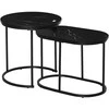 HOMCOM 2 dalių kavos staliukų komplektas, apvalus ir ovalus, sudedami vienas į kitą, marmuro imitacijos paviršius, iki 30 kg, MDF ir plienas, juodi, Ø50 x 50,5 cm