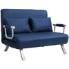 HOMCOM 2 vietų sofa-lova, sofa su reguliuojamu atlošu, dekoratyvinė pagalvė, sofa su aksomo efektu, porankiai, minkštas baldas svetainei, miegamajam, mėlyna