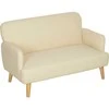 HOMCOM dvivietė sofa, maža sofa su aksomo efektu, medinės kojelės, paminkštinta sofa su porankiais svetainei, miegamajam, 130 x 74 x 79 cm, kreminė balta