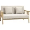 HOMCOM dvivietė sofa, 2 pagalvėlės juosmeniui, paminkštinta, medinis rėmas, lino išvaizda, mažiems kambariams, smėlio spalvos