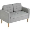 HOMCOM dvivietė sofa, sofa su daiktadėže, medinės kojelės, paminkštinta sofa, dvivietė sofa su aksomo efektu svetainei, miegamajam, 117 x 62 x 78 cm, šviesiai pilka | Aosom