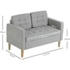 HOMCOM dvivietė sofa, sofa su daiktadėže, medinės kojelės, paminkštinta sofa, dvivietė sofa su aksomo efektu svetainei, miegamajam, 117 x 62 x 78 cm, šviesiai pilka | Aosom