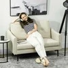 HOMCOM 2-vietė sofa su porolono paminkštinimu ir medžiaginiu apmušalu, skirta svetainei, miegamajam, metalinis rėmas, kreminė balta