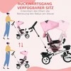HOMCOM 2in1 triratukas su stūmimo rankena, vaikiškas triratukas, saugos diržas, sulankstomas, stogelis nuo saulės, puodelio laikiklis, krepšelis, pedalai, 1-5 metai, rožinis