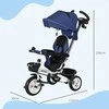 HOMCOM 2in1 triratis stumti baras vaikų triratis saugos diržas sulankstomas saulės stogelis puodelio laikiklis krepšys pedalas 1-5 metų mėlyna