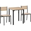 HOMCOM 3 dalių valgomojo komplektas Sėdimųjų vietų grupė su mediniu stalu, MDF + metalas, natūralaus medžio faktūra + juoda, 1 stalas + 2 kėdės