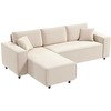 HOMCOM 3-vietė L formos kampinė sofa su keičiamu gultu, 2 pagalvėmis, spyruokliniu pamušalu, kordiniu apmušalu, svetainės baldų komplektas svetainei, miegamajam, 241x153x83 cm kreminės baltos spalvos
