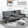 HOMCOM sofa lova, 3 vietų sofa, sofa-lova su atlenkiamu staliuku, puodelių laikikliu, skandinaviško dizaino, tamsiai pilka, iki 250 kg