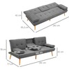 HOMCOM sofa lova, 3 vietų sofa, sofa-lova su atlenkiamu staliuku, puodelių laikikliu, skandinaviško dizaino, tamsiai pilka, iki 250 kg