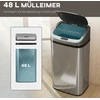 HOMCOM 48 L jutiklinė šiukšliadėžė virtuvei ar biurui, automatinio uždarymo funkcija, nerūdijantis plienas, sidabrinė
