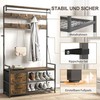 HOMCOM 6-in-1 drabužių kabykla su suoliuku ir batų lentyna, pramoninio stiliaus, 10 kabliukų, 2 audinio stalčiai, metalas, rudas
