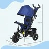 HOMCOM 6-in-1 triratukas su stūmimo rankena, vaikiškas triratukas su nuimamu stogeliu, pagalvėle, balansinis dviratukas su 5 taškų saugos diržais, krepšiu, puodelių laikikliu, vaikams nuo 1 iki 5 metų, tamsiai mėlynas