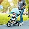 HOMCOM 6-in-1 triratukas su stūmimo strypu, vaikiškas triratukas su nuimamu stogeliu nuo saulės, pagalvėle, balansinis dviratukas su 5 taškų saugos diržais, krepšeliu, puodelio laikikliu, skirtas 1-5 metų vaikams, žalias