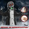 HOMCOM 75cm Helovino dekoracija Helovino skeletas su raudonomis šviečiančiomis akimis, klykianti garsinė sodo dekoracija su judesio jutikliu, skirta patalpoms ir lauke