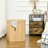 HOMCOM Bambuko skalbinių krepšys su dangčiu ir rankenomis, 90 litrų talpos, su 2 sekcijomis ir nuimamu medžiaginiu maišeliu - 54,2 x 35,2 x 59,5 cm