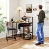 HOMCOM Baro stalas su baro kėdžių komplektu, 3 dalių baro stalo komplektas su sulankstomu virtuvės stalu, vyno taurės laikiklis, vyno lentyna, 2 baro kėdės, plieno rėmas, modernus, valgomojo komplektas, skirtas valgomajam, virtuvei, rudos spalvos