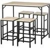 HOMCOM Baro stalo rinkinys 5 dalių baro stalas 4 baro kėdės stalo komplektas virtuvės stalviršis valgomasis stalas plienas ąžuolas + juoda 100x60x88cm