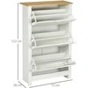 HOMCOM batų spintelė su 3 skyriais, 18 porų batų, vietą taupanti batų lentyna, balta ir natūralaus medžio spalvos, 72 x 26 x 112 cm