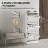 HOMCOM Batų spintelė su 3 atvartais, batų krautuvėlė, batų lentyna su reguliuojama pertvara, siaura batų komoda 12 porų batų 47 x 28 x 115 cm, balta