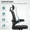 Biuro kėdė HOMCOM, ergonomiška darbo kėdė su atlenkiamais porankiais ir reguliuojama juosmens atrama, juoda