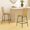 HOMCOM baro kėdės, 2 vnt., pintos išvaizdos baro kėdė, pusbario kėdė su atlošu, boho stiliaus virtuvės kėdė, baro kėdės, virtuvė, plienas, geltona