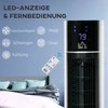 HOMCOM bokštinis ventiliatorius su nuotolinio valdymo pulteliu, 105 cm, 52° svyruojantis koloninis ventiliatorius, 3 režimai, 3 greičio lygiai, 12 val. laikmatis, LED ekranas, baltas