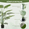 Dirbtinė palmė HOMCOM su 16 plastikinių lapų, UV spinduliams atsparus dirbtinis augalas su plastikiniu vazonu, vidaus ir lauko naudojimui, žalia