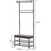 HOMCOM rūbų kabykla su suoliuku, drabužių kabykla ir batų lentyna, metalinė, 2 batų lentynos, sėdimoji vieta, 72,5x35x180 cm