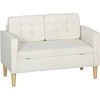 HOMCOM Dviejų vietų sofa su daiktadėže, sagčių apdaila, pagalvėlėmis, kaučiuko mediena, 117x62x78cm, kreminės baltos spalvos