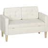 HOMCOM dvivietė sofa su daiktadėže, sagomis puošta, pagalvėlės, kaučiukmedis, 117x62x78 cm, kreminė balta