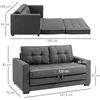 HOMCOM dvivietė sofa-lova, išlankstoma sofa su miegojimo funkcija, lino tekstūros audinys, kaučiukmedis, pilka, 147,5x75x85 cm