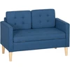 HOMCOM dvivietė sofa su daiktadėže, dygsniuota saga, pagalvėlėmis, kaučiukmedžio mediena, 117x62x78 cm, mėlyna