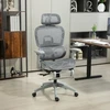 HOMCOM Ergonominė biuro kėdė su tinklinio audinio apmušalu, reguliuojama, su ratukais, su porankiais, galvos atrama, pilka