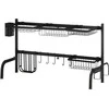 HOMCOM Indų nusausinimo stovas 2 pakopų indų nusausinimo stovas, nusausinimo stovas su kabliuku, nusausinimo padėklas, plienas, juodas, 51-93 cm