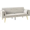 HOMCOM išskleidžiama sofa, miegamoji sofa su reguliuojamu atlošu, šonine kišene, paminkštinta 2 vietų sofa su miegamąja funkcija, pagalvėmis, svetainei, miegamajam, smėlio spalvos