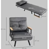 HOMCOM išskleidžiamas fotelis, viengubas sofa-lova su miegamąja funkcija, reguliuojamas poilsio fotelis, aksominė išvaizda, tamsiai pilka