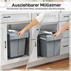 HOMCOM Ištraukiama šiukšliadėžė, 2 x 20 L, su nuimamais konteineriais, plastikas, metalas, pilka